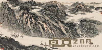 宋文治 癸亥（1983）年作 峡江泛舟 镜片 68×137cm