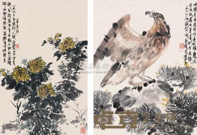 梁邦楚 1986年作、1986年作 黄巢诗意 松鹰图 立轴、镜片 89×57cm；67×51cm