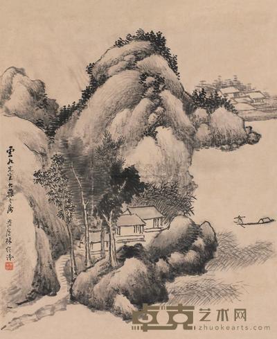林纾 秋山渔父 镜片 38×31cm