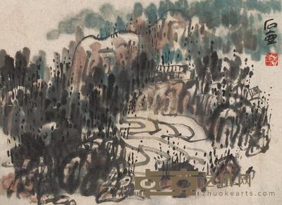 陈子庄 江南春雨 镜片 22×30cm