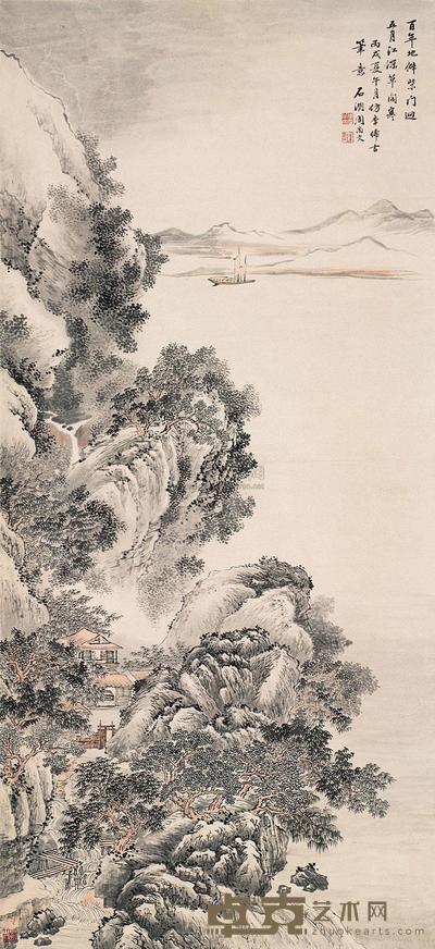 周尚文 丙戌（1946年）作 江深草阁 立轴 113×51.5cm