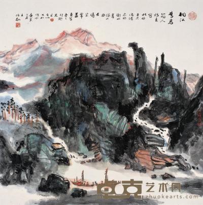 王伯敏 庚寅（2010年）作 桐江鹰岩 镜片 70×70cm