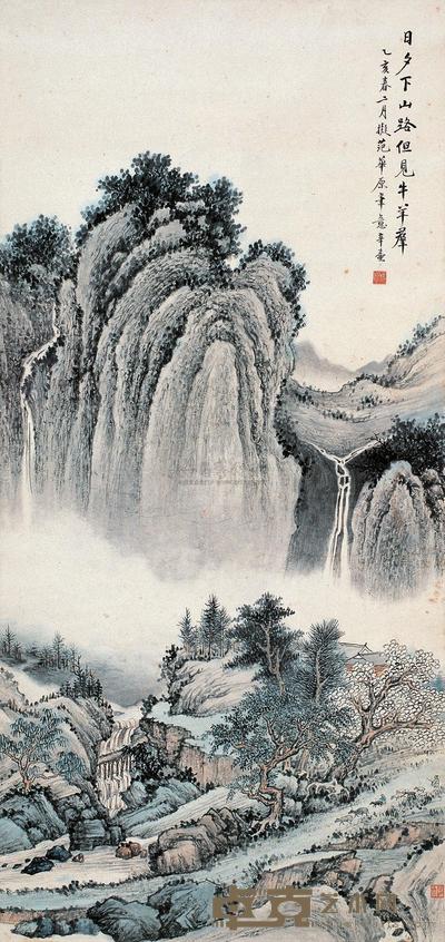 楼辛壶 乙亥(1935年)作 秋山图 立轴 102×48cm