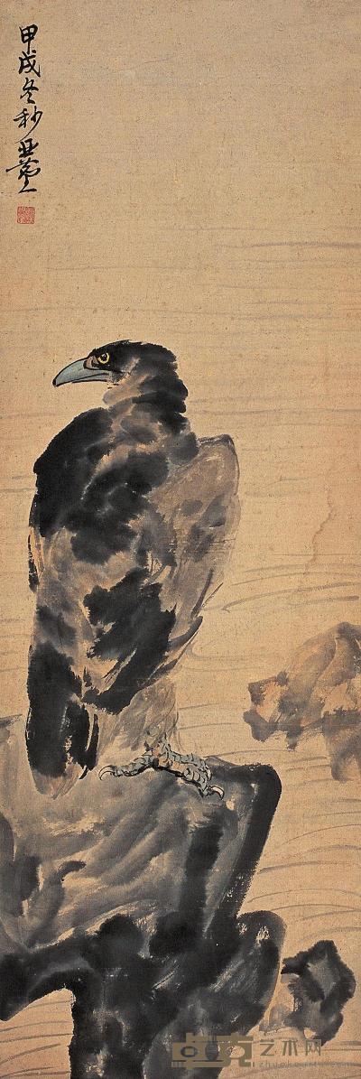汪亚尘 甲戌（1934年）作 雄鹰 立轴 170×35.5cm