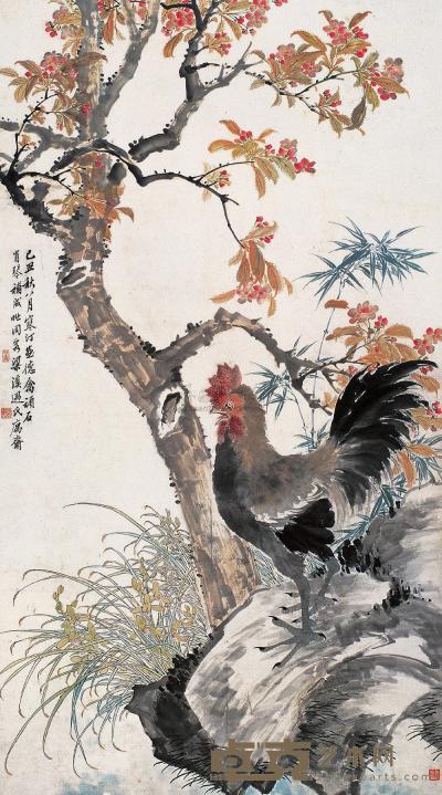 江寒汀 等 己丑（1949年）作 花鸟 立轴 146×80cm