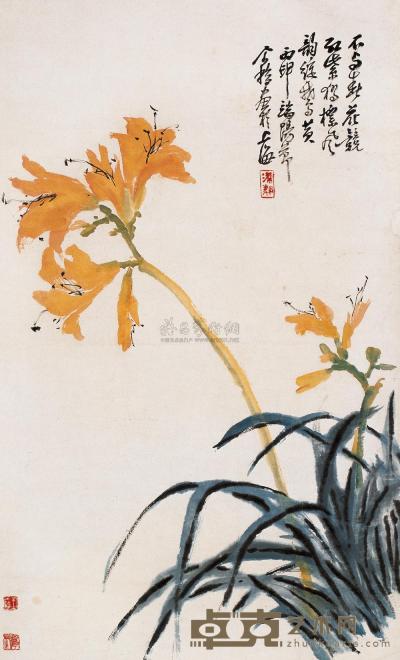 王个簃 丙申（1956年）作 花卉 立轴 76×46cm