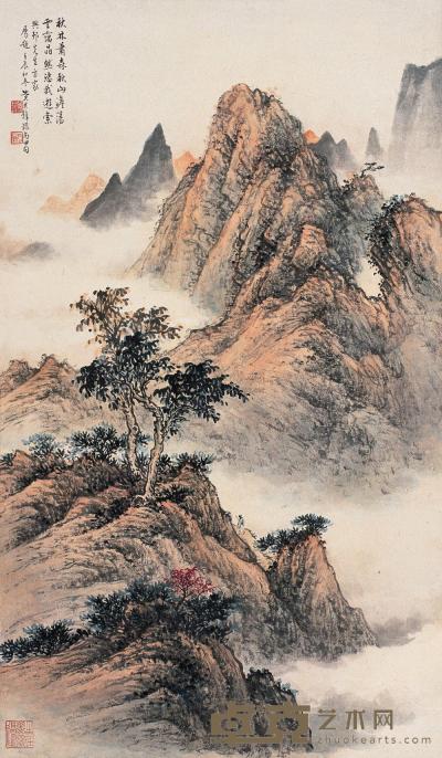 黄君璧 壬辰（1952年）作 秋山红树 立轴 72×41.5cm