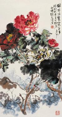 钱行健 乙丑（1985年）作 花卉 镜片