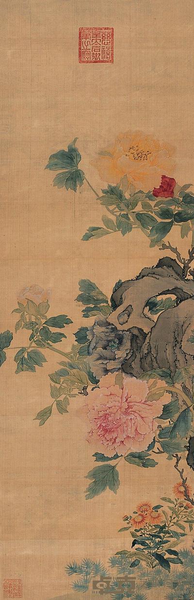 慈禧太后 花卉 立轴 100.5×32.5cm