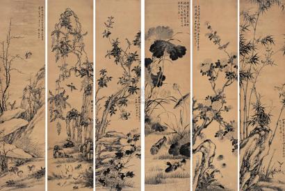 张乃耆 甲午（1834年）作 花鸟 六屏