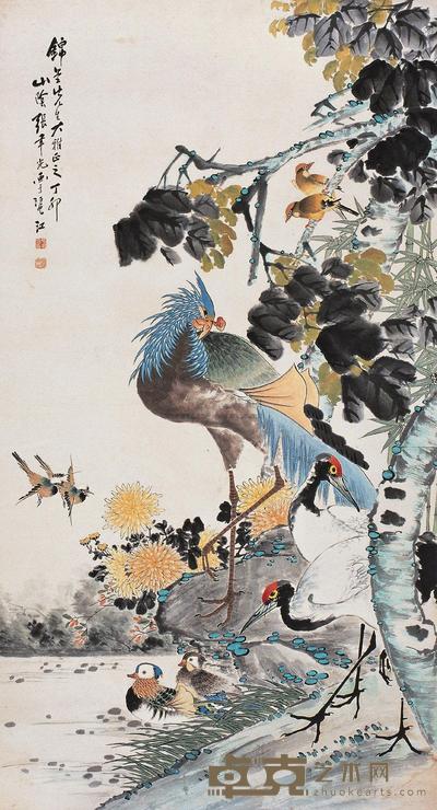 张聿光 丁卯(1927年)作 花鸟 立轴 151.5×82cm