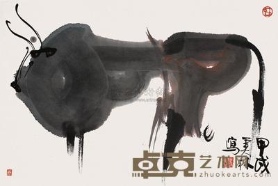 韩美林 甲戌(1994年)作 牛 镜片 45.7×68cm