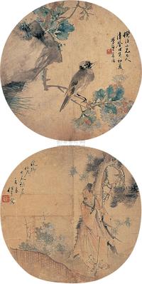 任薰 朱梦庐 戊寅（1878年）作 人物花鸟 团扇