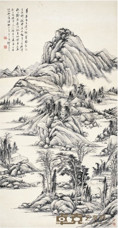 奚冈 1785年作 溪山烟霭图 立轴 147.5×77cm