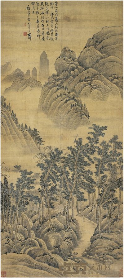 李世倬 1735年作 夏山行旅图 立轴 133.5×60cm