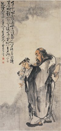 黄慎 1744年作 拈花老人图 立轴