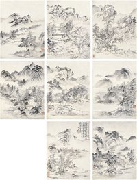 上睿 1710年作 仿赵松雪山水册 册页 （八开）