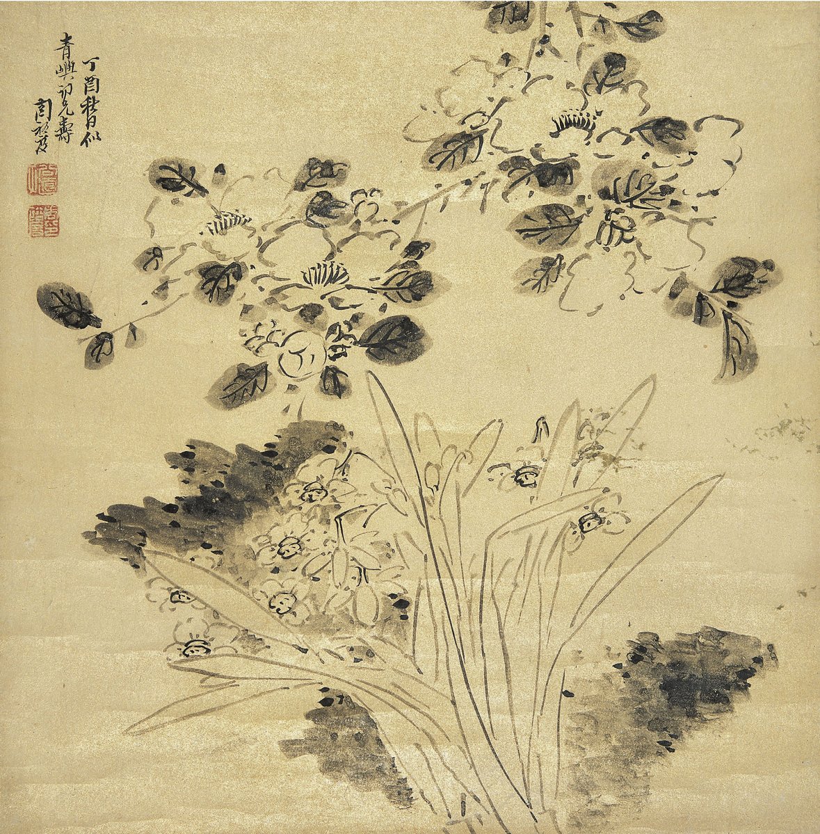 lot:499 周裕度 1657年作 花卉图 立轴