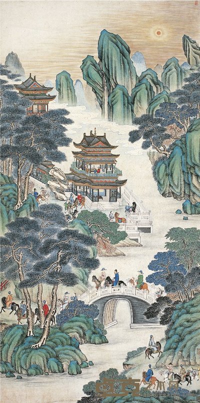 姚匡 仙苑春游图 立轴 139×71cm