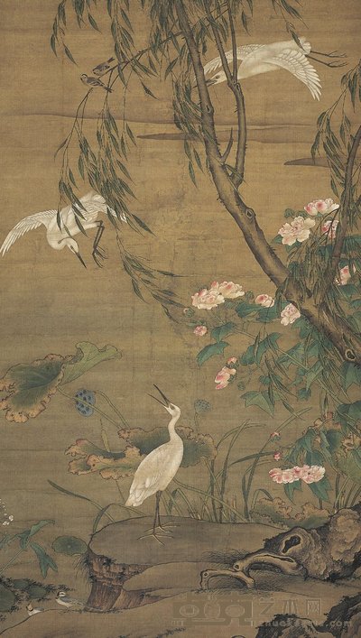 佚名 柳塘白鹭图 立轴 186×107.5cm