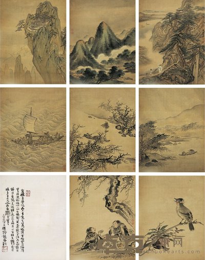 吕学 杂画册 册页 （画八开，跋一开） 31×24cm×8；40×20cm