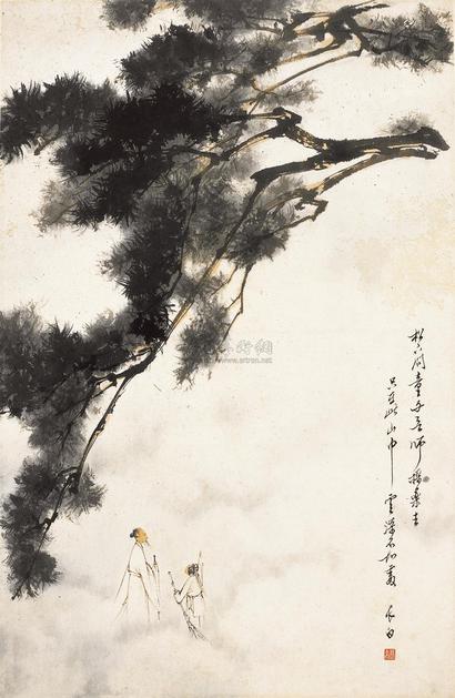 李长白 松下问童子 镜心
