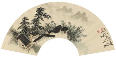 卢星堂 乡村小景 扇面