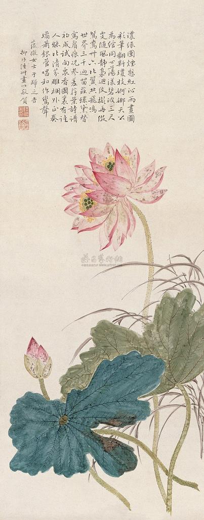 陆抑非 荷花 立轴