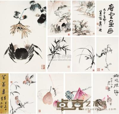 唐云 1942年作 花鸟·蔬果 册页 （十开） 31×21cm×10