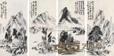 蒲华 1901年作 夜雨寒潮 四屏 66×32.5cm×4