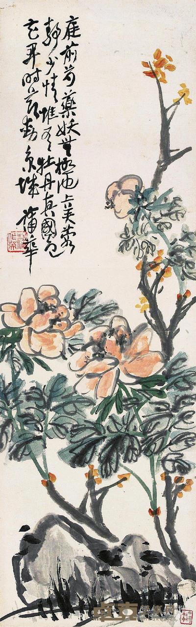 蒲华 花开争艳图 立轴 103×33cm