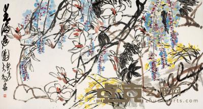 陈大羽 1983年作 春满庭园 横幅 179×96cm