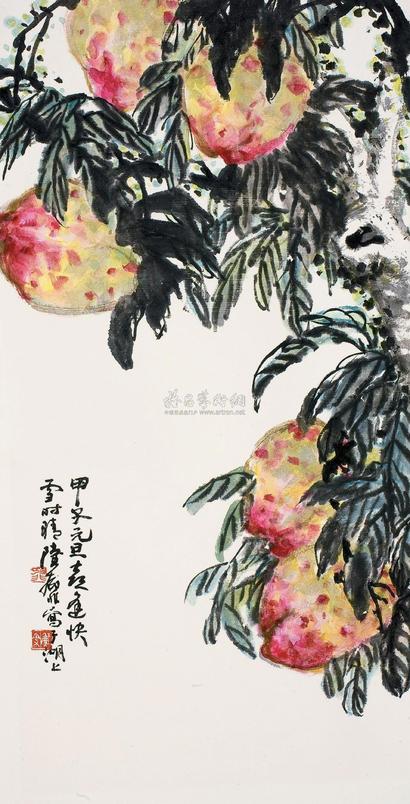 陆抑非 1984年作 石榴 立轴