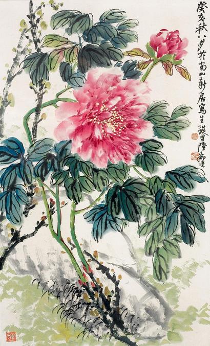 陆抑非 1983年作 富贵花开 镜片