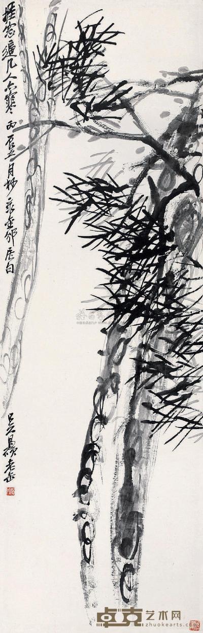 吴昌硕 1916年作 花卉 立轴 130×41cm