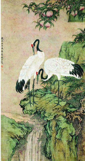 沈铨 1758年作 鹤寿图 立轴