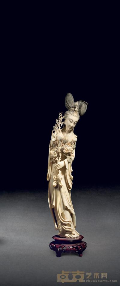 民国 象牙雕持花仙女摆件 高50cm