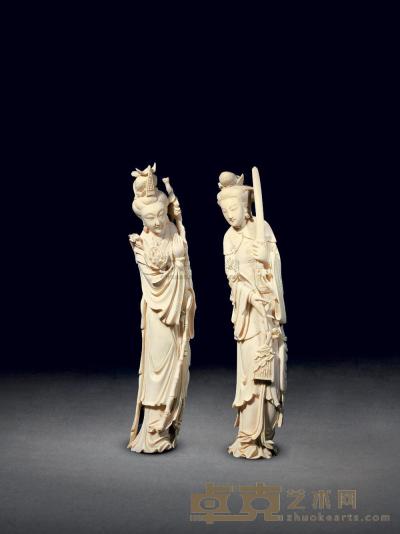 民国 象牙雕仕女立像 （一对） 高31cm