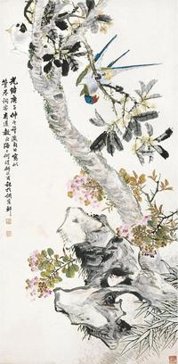 何煜 1900年作 花鸟  立轴