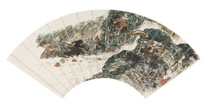 王个簃 1936年作 桥下飞瀑 扇面