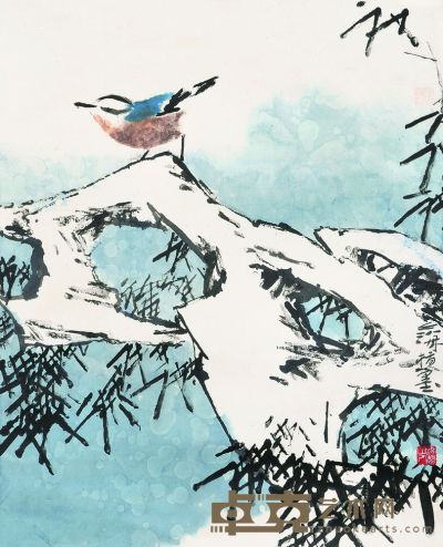 王之海 花鸟指画 立轴 54×67cm