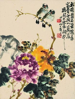 谭建丞 花鸟 镜框