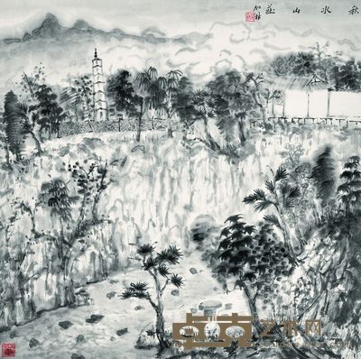 何加林 秋水山庄 立轴 68×68cm