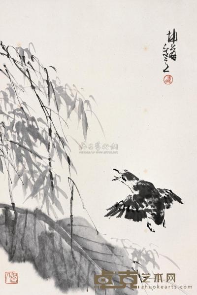 卢坤峰  蕉叶飞雀 立轴 66×44cm