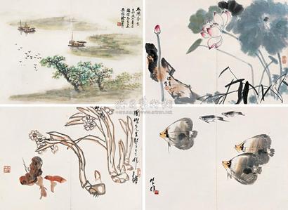 方楚雄 徐绍青 吴养木 张继馨 山水花卉 （四帧） 镜心