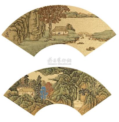 宋玉麟 1996年作 山水人物 （二件) 扇面