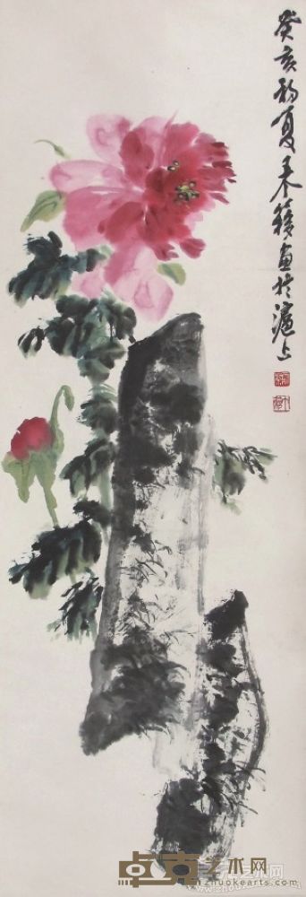 王个簃花卉立轴 100×34