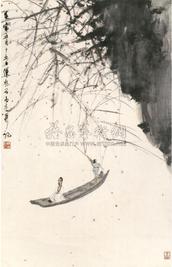傅抱石 1962年作 秋江放棹 立轴
