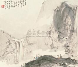 傅抱石 1946年作 重岩赏瀑 镜心