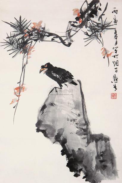 金默如 丙寅（1986年）作 松石八哥 镜心